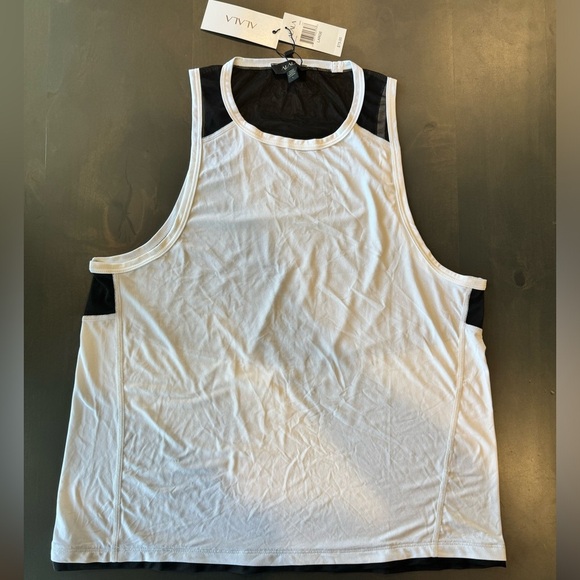 NWT Alala White Black Mesh Tank Top Size Large - Picture 3 of 3